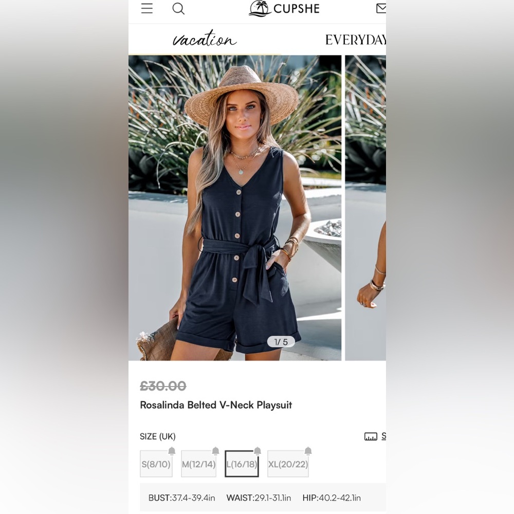 Cupshe Dark Blue Sleeveless Jumpsuit with Belt